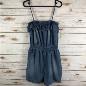 Denim ruffle romper